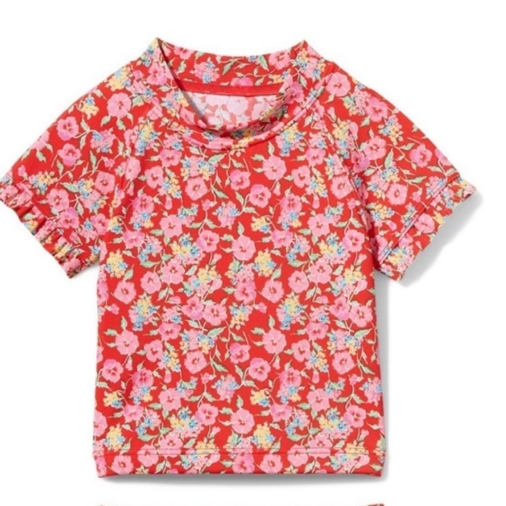 Janie and Jack Girls Cherry Red Ditsy Floral Rash Guard Size 10